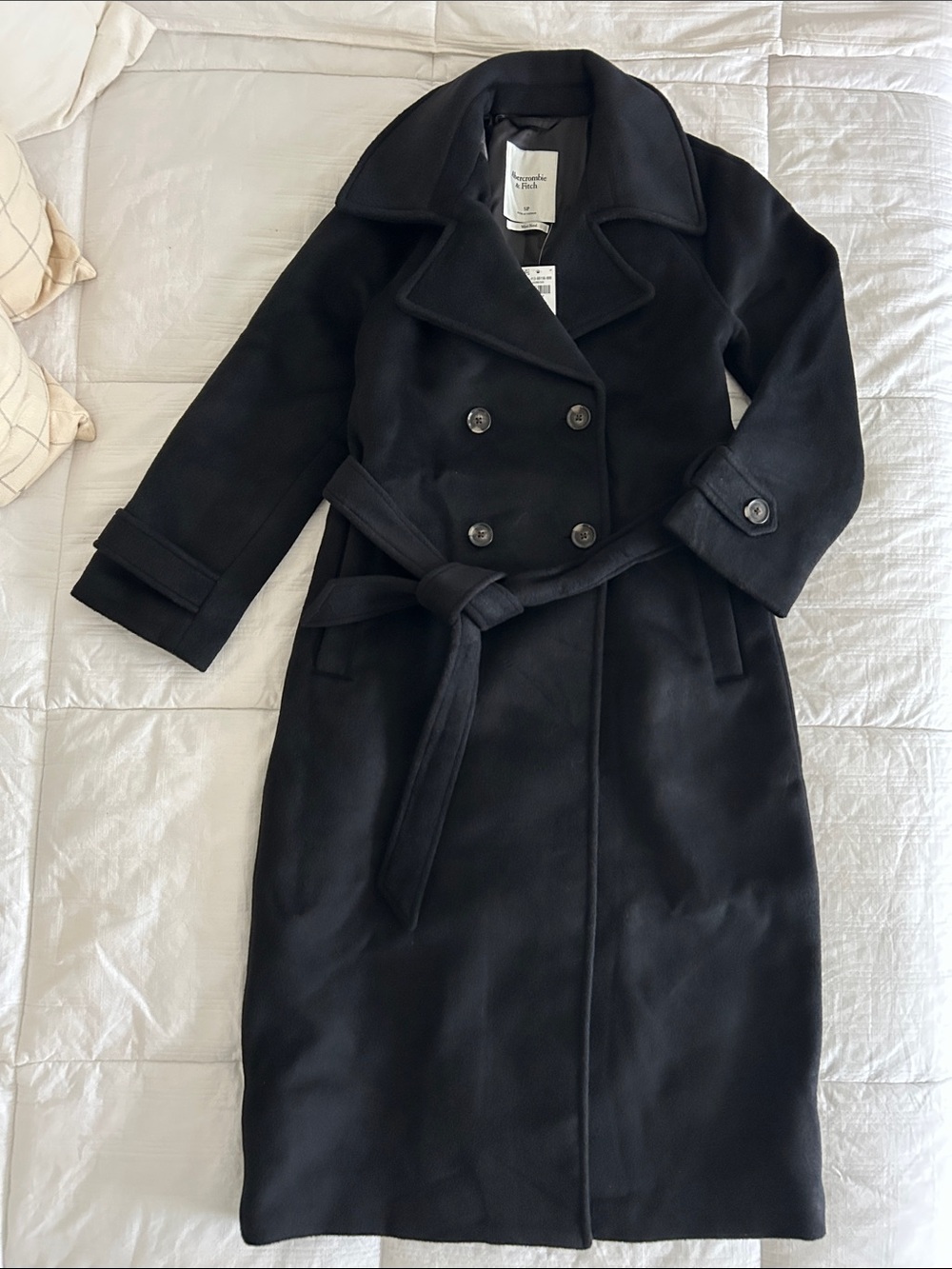 Abercrombie & Fitch Wool-Blend Long Coat – Black – Small Petite (NWT)
